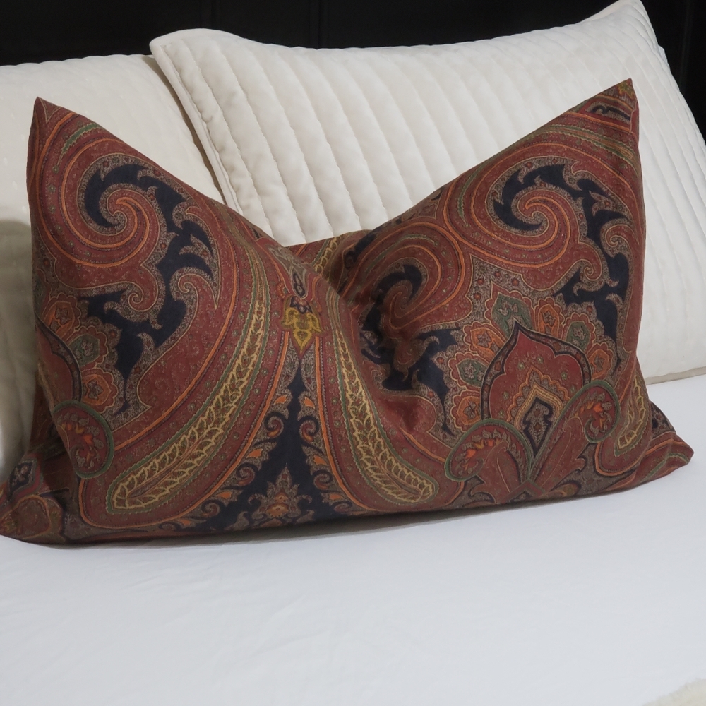 Burgundy paisley Print Accent Throw Pillow Cover Farmhouse lumbar pillow cover.